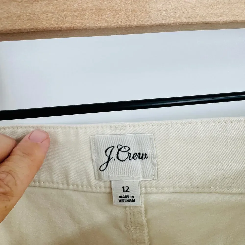 J. Crew Foundry Chino‎ Utility Shorts Cream Cotton Stretch Flat Front Size 12